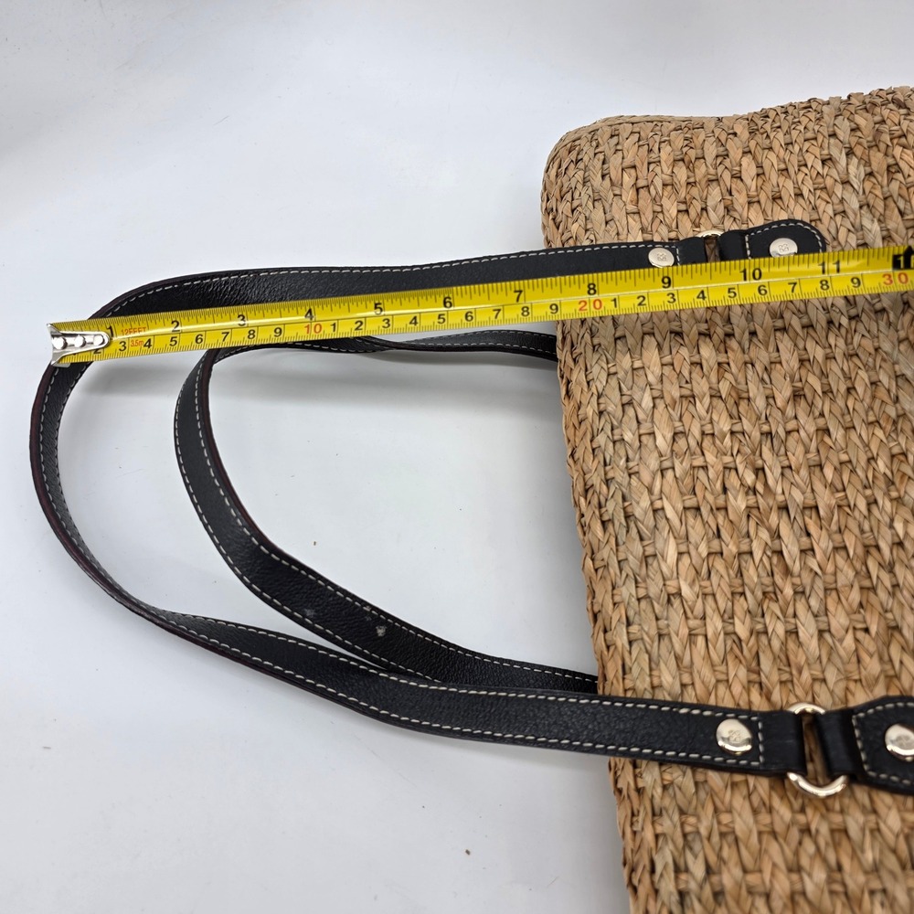 Kate Spade New York Woven Straw Shoulder Bag Tan Black Leather Trim Turnlock - Picture 12 of 12